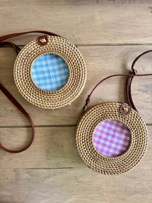 Round Wicker Needlepoint Bag